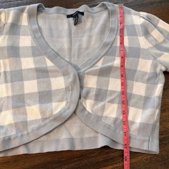 Forever 21 Cropped Cardigan Blue/White Gingham Size Large Academia Mean Girls - Picture 8 of 8